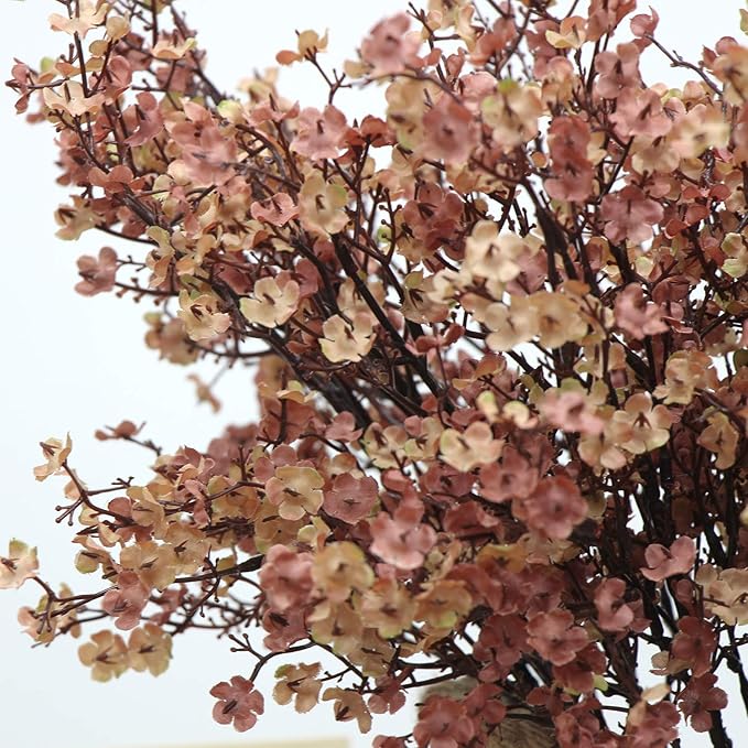 JAKY-Global Babys Breath Silk Artificial Flowers 12 Bundle European Fake Plants Farmhouse Decor Fall Decoration Bouquets DIY Home Garden (Beige Brown-12pcs)
