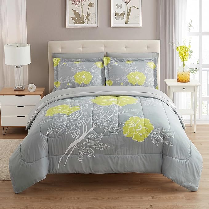 Sweet Home Collection 7 Piece Comforter Set Bag Solid Color All Season Soft Down Alternative Blanket & Luxurious Microfiber Bed Sheets, Florence, Full