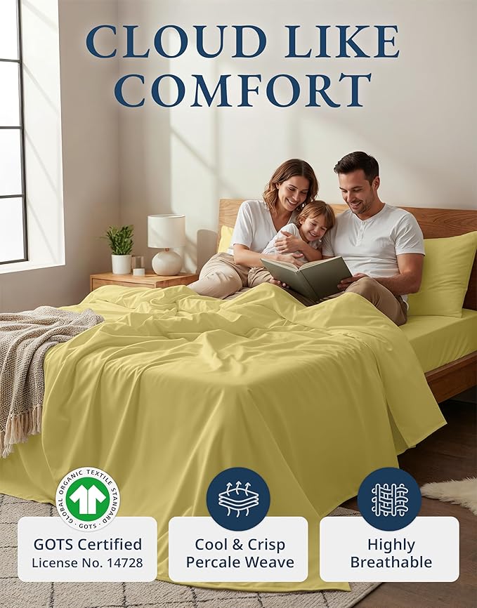 LANE LINEN 100% Organic Cotton King Bed Set, Soft & Comfy Luxury Hotel Feel Crisp Percale Weave, Machine Washable Mercerized Cotton Bedding Sets & Collections King Size- Cocoon