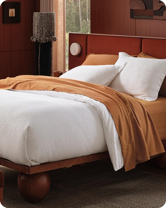 Bedsure Cotton Duvet Cover Set - 100% Cotton Waffle Weave Coconut White Duvet Cover California King Size, GentleSoft™ and Breathable Cal King Bedding Set for All Season, 3 Pieces, 104"x98"