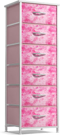 Sorbus Fabric Dresser for Kids Bedroom - Chest of 6 Drawers, Tall Storage Tower, Clothing Organizer, for Closet, for Playroom, for Nursery, Steel Frame, Fabric Bins - Wood Handle (Tie Dye Pink)