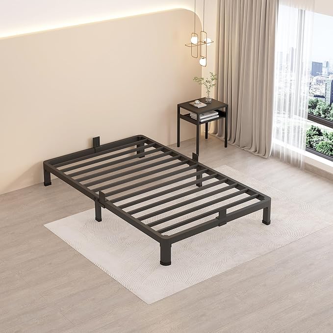 MAF 4 Inch Twin Metal Platform Bed Frame with Round Corner Legs, 3000 LBS Heavy Duty Steel Slats Support, Noise Free, No Box Spring Needed, Easy Assembly