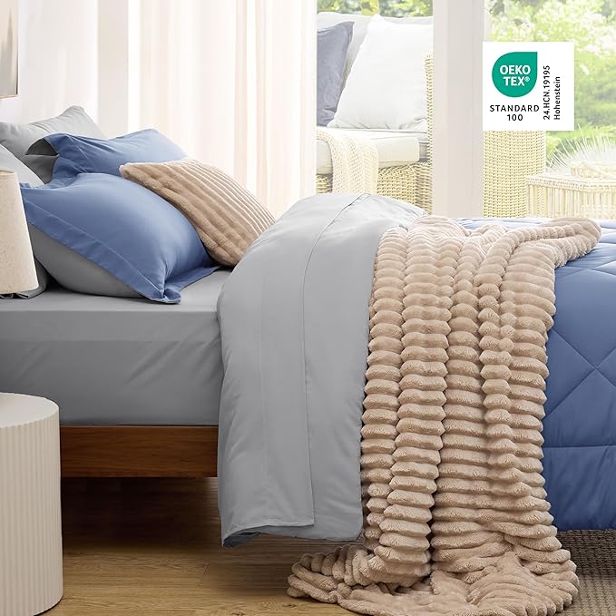 Bedsure King Size Comforter Set - 7 Pieces Reversible Infinity Blue Bedding, King Size Bed Set for All Seasons, Bed in a Bag with Down Alternative Comforter, Sheets, Pillowcases & Shams
