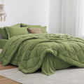 Love's cabin California King Comforter Set Olive Green, 7 Pieces California King Bed in a Bag, All Season Bedding Sets with 1 Comforter, 1 Flat Sheet, 1 Fitted Sheet, 2 Pillowcase and 2 Pillow Sham