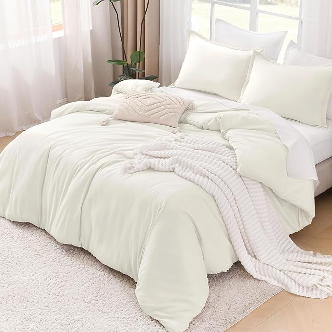 Litanika Ivory Comforter Set California King Size, 3 Pieces Cal King Lightweight Solid Bedding Comforter Set, All Season Fluffy Bed Set (104x96In Comforter & 2 Pillowcases)