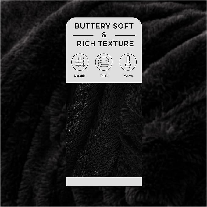 Bedsure GentleSoft Fluffy Black Blankets Queen Size for Bed, Thick Sherpa Faux Fur Fleece Fuzzy Plush Winter Warm Soft Full Queen Blankets, Bedroom Decor Black Gifts Cozy Gifts for Women Men, 90x90