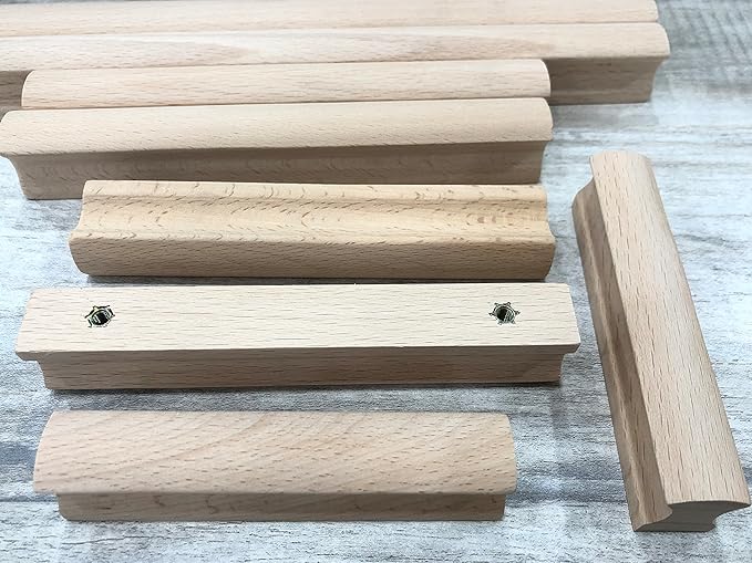2Pcs Unfinished Beech Wood Solid Furniture Pulls Handles,Unfinished Unpainted Paintable Wooden Handles Cupboard Closet Drawer Handle Pull,Length 3.94",Hole Dis.2.52"