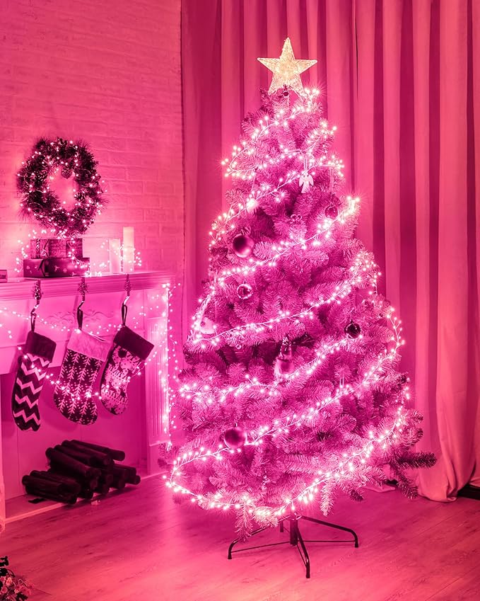 Fairy Lights Battery Operated, Twinkle String Lights Waterproof Silver Wire 5 Ft 60 LED Firecracker Valentine's Lights for DIY Wreath Wedding Bedroom Mason Jar Holiday Christmas Valentine's Day, Pink