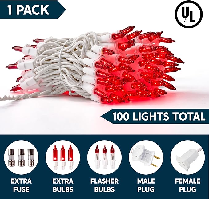Joiedomi Christmas String Lights Indoor,100 Count Mini Red Light,21.4 FT Lighting Decor for Patio Dorm Classroom Bedroom Holiday Wedding Party Garland Birthday Festival,White Wire