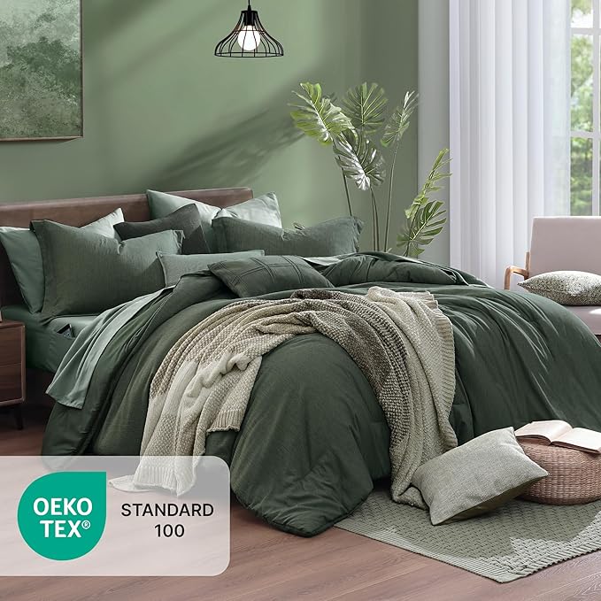 Monbix Oversized Queen Comforter Set - 7 Pieces Cationic Dyeing Deep Forest Bed in a Bag Bedding Sets with Comforter, Sheets, Pillowcases & Shams, Reversible Bedding Comforters Sets