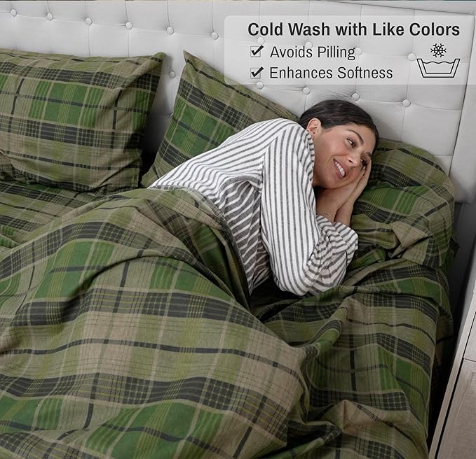 RUVANTI Flannel Sheets Split King Size - 100% Cotton Brushed Split King Bed Sheets Set, Deep Pockets 16 Inches, All Seasons Breathable & Extra Soft, Warm & Cozy, 5 Piece, DNA Plaid