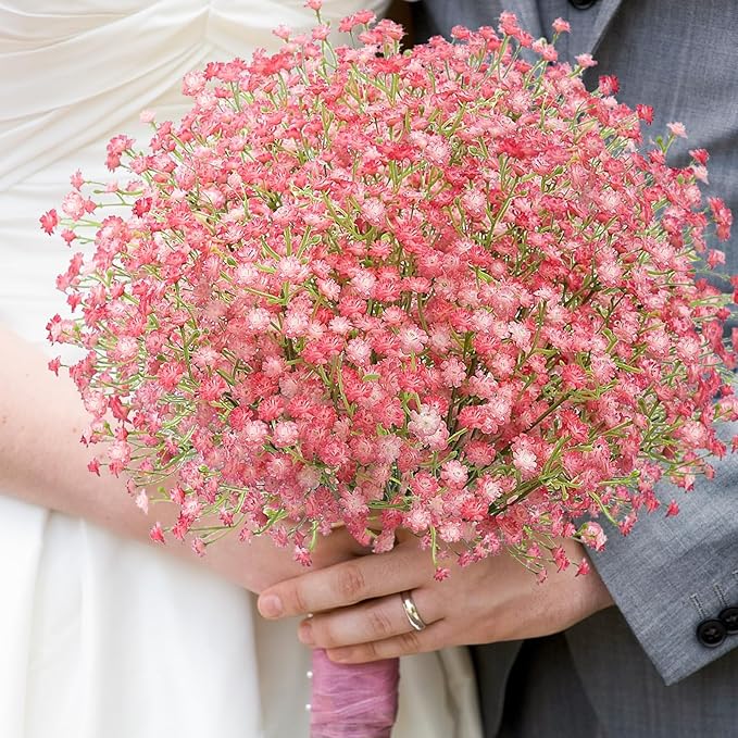 N&T NIETING Babys Breath Artificial Flowers Bulk, 10Pcs Fake Gypsophila Bouquet Flowers Real Touch Faux Babies Breath Arrangement for Wedding Floral Party Home Centerpieces Vase Decoration, Pink