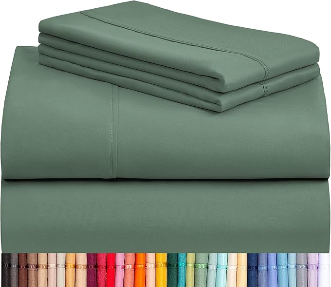 LuxClub 4 PC Full Sheet Set, Breathable Luxury Bed Sheets, Deep Pockets Wrinkle Free Cooling Bed Sheets Machine Washable Hotel Bedding Silky Soft - Tree Moss Green Full