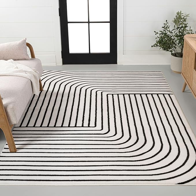 Eyely NCS101G-3 Odense High-Low Minimalist Angle Geometric Black/White 3 ft. x 5 ft. Area Rug, Black/White, 3 ft. x 5 ft., Indoor, Area Rug