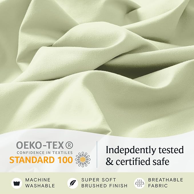 LuxClub 4 PC Sheet Set Bed Sheets Deep Pockets 16" Eco Friendly Wrinkle Free Cooling Machine Washable Hotel Bedding Silky Soft - Sage Green Queen