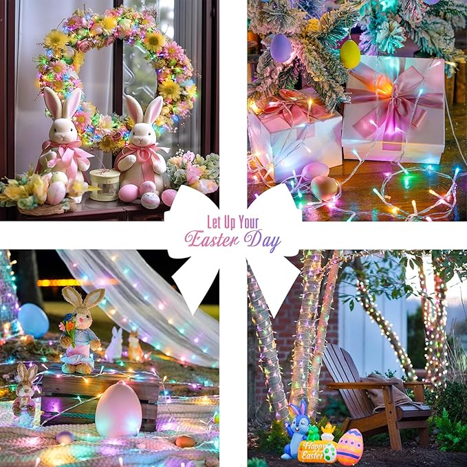JMEXSUSS 2 Pack Easter Lights Battery Operated Outdoor Indoor, Total 66ft 200 LED Multicolor Easter String Lights for House Porch Yard Garden Tree Decorations