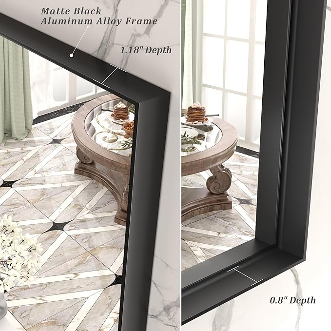 60x40 Inch Black Metal Framed Bathroom Mirror for Wall, Large Black Matte Rectangle Bathroom Vanity Mirror, Square Corner, Anti-Rust, Shatter-Proof, Hangs Horizontally or Vertically