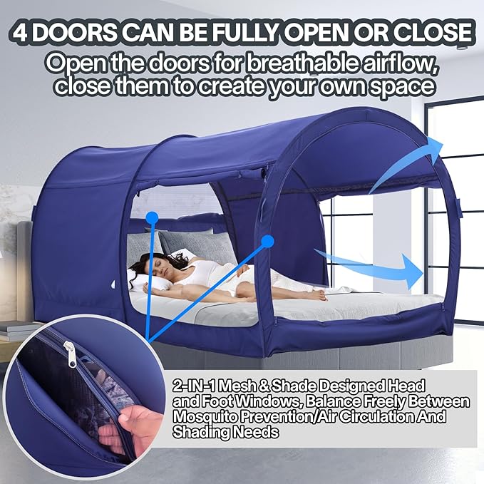 LEEDOR Bed Tent Dream Tents Bed Canopy Shelter Cabin Indoor Privacy Warm Breathable Pop Up Twin/Full/Queen for Kids and Adult Patent Pending(Mattress Not Included)