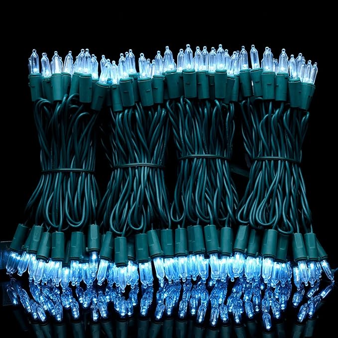 YULETIME 200 Count Cool White LED Christmas Lights, 66 Feet Green Wire UL Certified Commercial Grade Holiday String Light Set (Cool White)