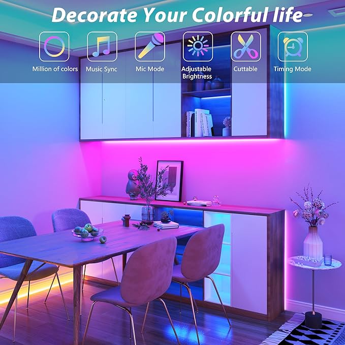130 ft LED Lights for Bedroom Music Sync RGB LED Strip Lights with APP & Remote Control LED Lights for Room Home Party Christmas Wall Decor (2 Rolls of 65ft)