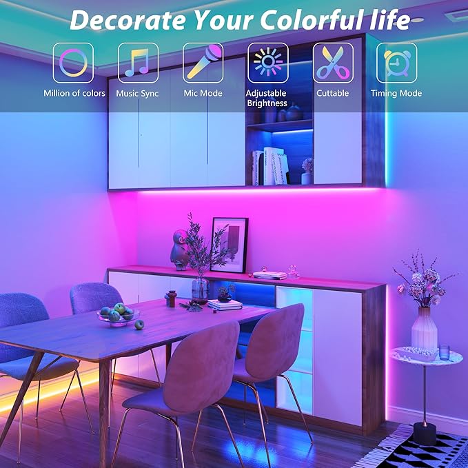 Led Lights for Bedroom 200ft Color Changing RGB Led Strip Lights, DIY Music Sync Led Light Strip with Remote and App Control, Dimmable Led Lights for Room Party Home Cool Things (2 * 100ft)