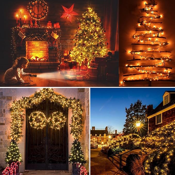 BrizLabs Clear Christmas Lights Outdoor 300 Count 69.6ft Incandescent Christmas Lights Connectable Warm White Light String UL Certified Xmas Mini Light Green Wire for Indoor Tree Holiday Party Decor