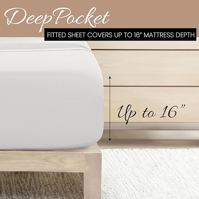 Linen Market Double-Brushed Patterned Microfiber Queen Sheet Set 4 Piece – Oeko-TEX Certified Ultra Soft & Wrinkle-Free - 16" Deep Pocket Sheets - Easy Care Queen Size - Stippled Light Gray
