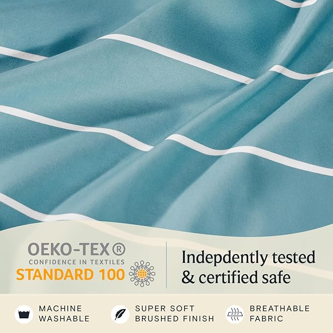 LuxClub Striped Sheets, 3 PC Striped Bed Sheets Twin Size, Deep Pockets Wrinkle Free-Kids-Fitted Sheets Machine Washable Hotel Bedding (Twin, Light Blue)