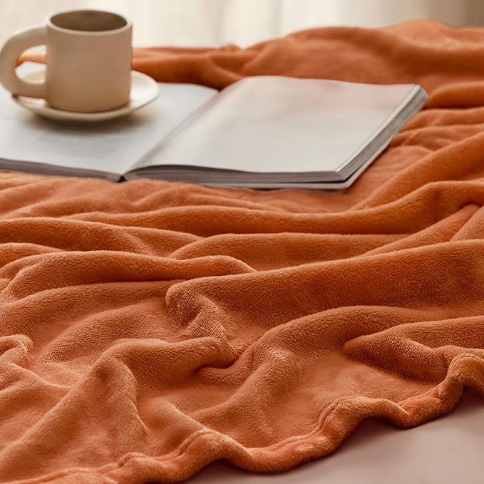 Bedsure GentleSoft Burnt Orange Fleece Throw Blanket Mango - 300GSM Soft Lightweight Plush Cozy Blankets for Bed, Sofa, Couch, Travel, Camping