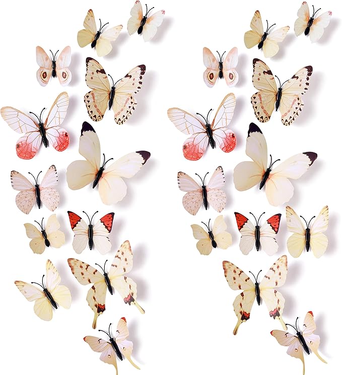 24pcs 3D Vivid Special Man-Made Lively Butterfly Art DIY Decor Wall Stickers Decals Nursery Decoration, Bathroom Décor, Office Décor, 3D Crafts for Nursery Girls Kids Room Bedroom