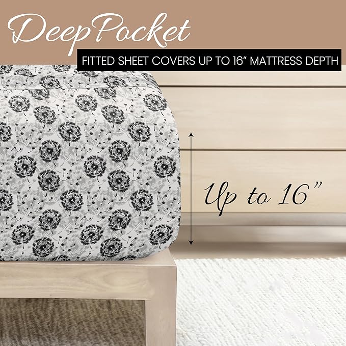 Linen Market 4 Piece King Sheet Set - Breathable, Double-Brushed Patterned Cooling Sheets – Oeko-TEX Certified Ultra Soft & Wrinkle-Free 16" Deep-Pocket King Sheets - Easy Care Make a Wish Light Gray