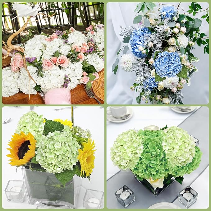 4 Pcs Real Touch Hydrangea Artificial Flowers, 21" Light Green & Dark Green Full Faux Hydrangea Flowers Latex Fake Flowers for Home Decor Party Floral Arrangements Wedding Bouquets Outdoor Decor