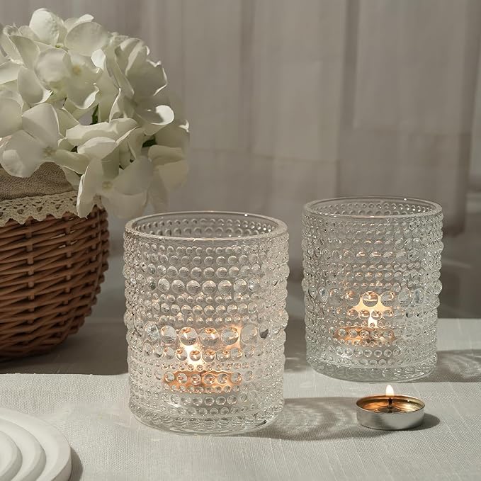 12pcs Large Votive Candle Holder, 2.7 * 3.5in Clear Glass Tea Light Candle Holders Bulk for DIY Wax Wedding Table Decor & Christmas Thanksgiving