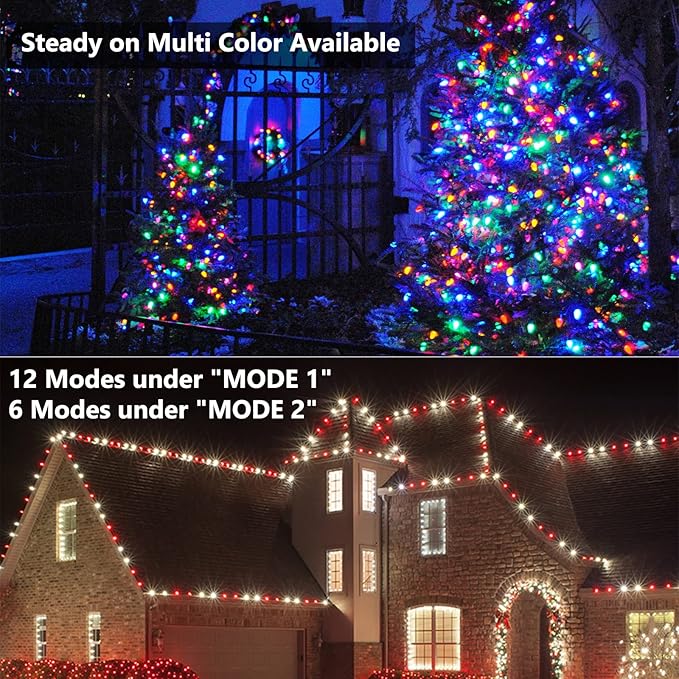Brizled RGB Christmas Lights, 33ft 100 LED C5 Color Changing Outdoor, Connectable String Lights with Remote, Dimmable Xmas Tree Party
