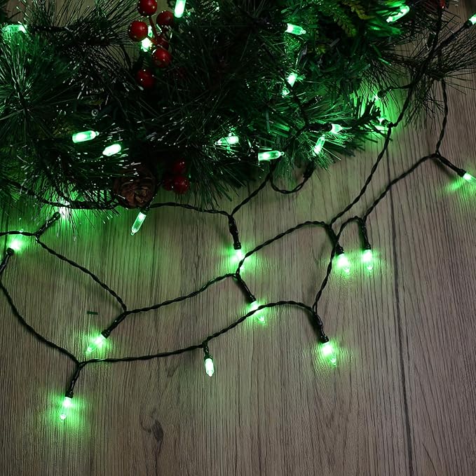 BrizLabs Green String Lights, 17.94ft 50 LED Christmas Lights, 8 Modes Battery Green Xmas Lights Indoor/Outdoor, Mini Decorative Holiday Light String Green Wire for Christmas Party Home Decor