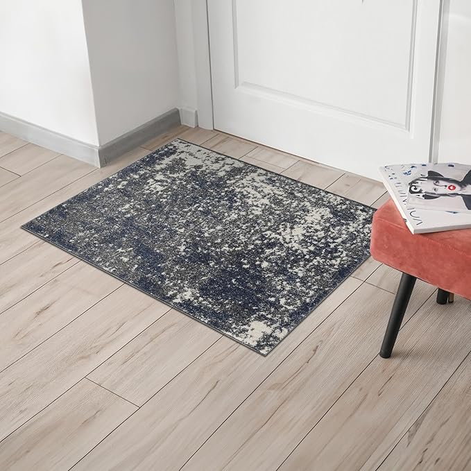 Keen Home Design Area Rugs - 2x3 Non-Shedding, Abstract Rugs for Kitchen, Living Room, Bedroom, Dining Room, Entryway - Size: 2' x 3', Navy/Grey/White