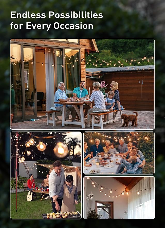 Brightown Outdoor String Lights 25FT G40 Globe Patio Lights with 27 Edison Glass Bulbs(2 Spare), Waterproof Connectable Hanging Light for Backyard Porch Balcony Party Decor, E12 Socket Base, Black
