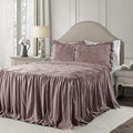 Lush Decor Ravello Pintuck Ruffle Skirt Bedspread Set - Luxe 3 Piece Ruffled Bedding Set - Traditional Glam & Farmhouse Inspired Bedroom Decor - King, Woodrose