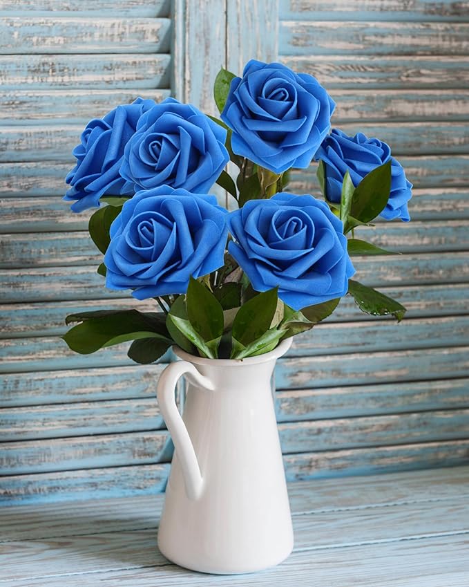 Artificial Flowers Realistic Roses, Real Looking Fake Roses with Stem for DIY Wedding Bouquets Centerpieces Bridal Shower Party Home Romantic Decorations (Royal Blue, Regular 3" - 200pcs)