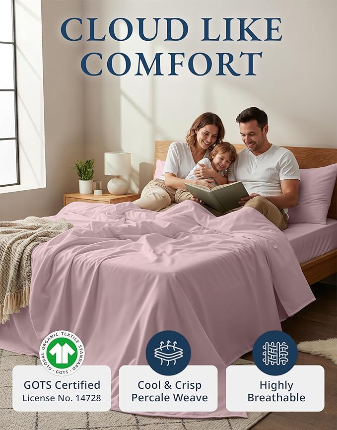 LANE LINEN 100% Organic Cotton Twin XL Bed Sheets Set, Machine Wash Fully Elasticized Twin XL Sheet Sets, Luxury Hotel Percale Bedding Sheet & Pillowcases, Soft & Comfy -Sepia Rose