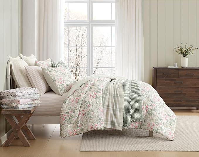 Laura Ashley - Flannel Sheets Twin Size, Anti-Pilling & Wrinkle Resistant Cotton, Touchably Soft for All-Season Comfort - Bed Sheets with Matching Pillowcase & Fitted Sheet (Antoinette Pink)