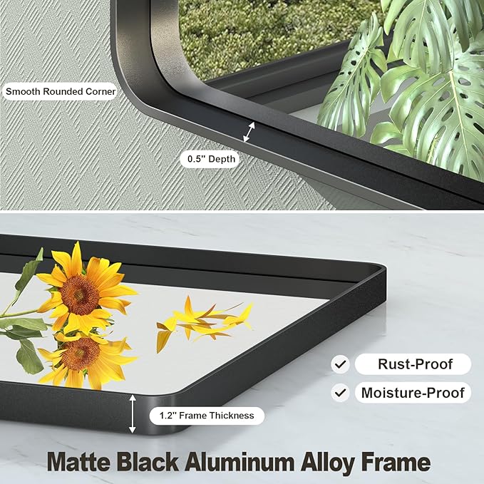 48x32 Inch Black Framed Bathroom Mirror for Wall, Matte Metal Framed Wall Mirror, Rounded Corner Rectangle Bathroom Vanity Mirror, Anti-Rust, Shatterproof (Horizontal/Vertical)