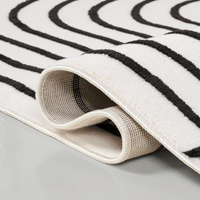 Eyely NCS101G-8 Odense High-Low Minimalist Angle Geometric Black/White 8 ft. x 10 ft. Area Rug, Black/White, 8 ft. x 10 ft., Indoor, Area Rug