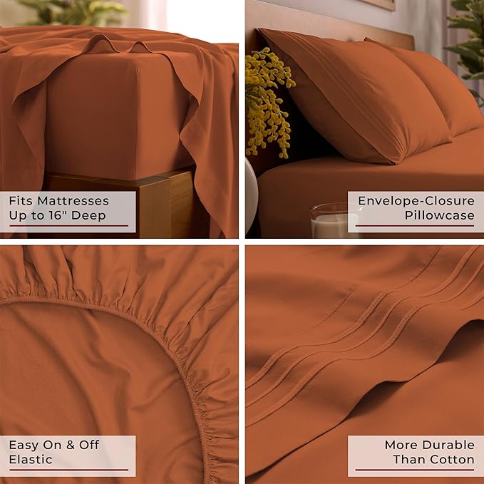Mellanni Full Sheets Set - 4 PC Iconic Collection Bedding - Hotel Luxury, Extra Soft, Cooling Bed Sheets - Wrinkle, Fade, Stain Resistant (Full, Terracotta)