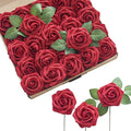 Ling's moment Artificial Flowers 50Pcs Kentucky Red Roses Decor w/Stems,3" Real Touch DIY Foam Floral for Wedding Bouquet/Centerpieces, Outdoors Party Backdrop, Room/Table, and Garden/Pot Decorations