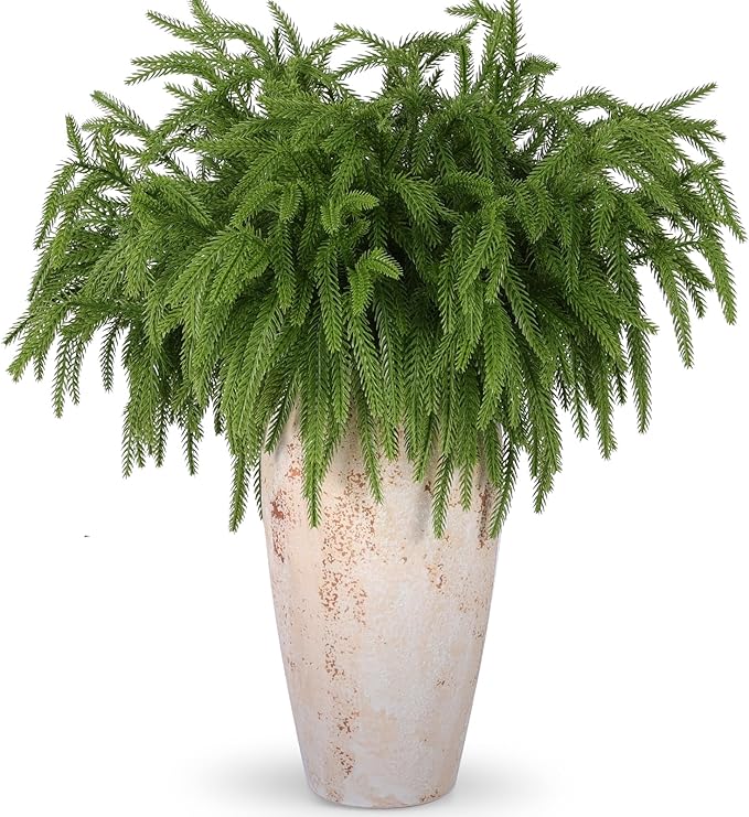 24 Pcs Artificial Norfolk Pine Branches, Faux Norfolk Pine Stems DIY Crafts Faux Christmas Norfolk Pine Branches for Xmas Indoor Outdoor Home Decor (24)