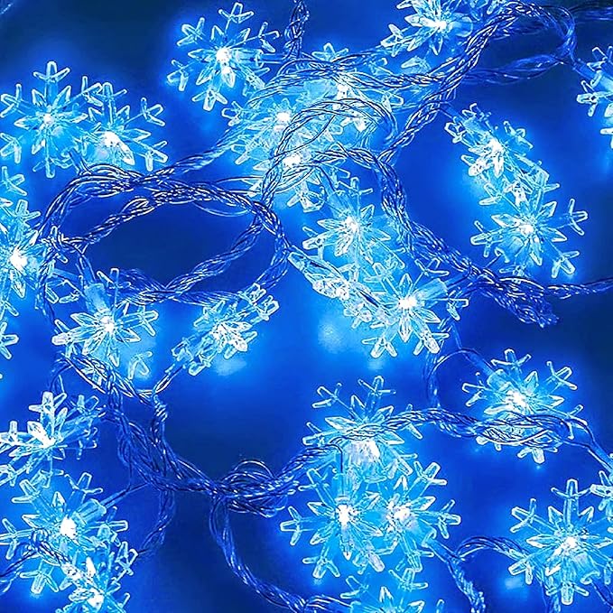 DomeStar Christmas Snowflake String Lights,9.8Ft 20 LED Battery Powered Christmas Fairy Lights Hanging Decor for Xmas Tree Party Wedding New Year Bedroom Patio Wall Indoor Outdoor Decorations Blue