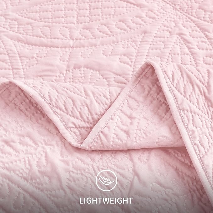 Love's cabin Twin Quilt Set Pink Bedspreads - Soft Bed Summer Lightweight Bedspread Comforter - Modern Style Coin Pattern Coverlet for All Season - 2 Pieces (1 Quilt, 1 Pillow Sham)