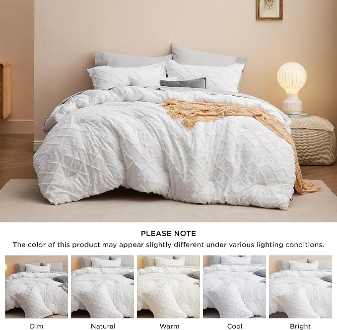 Bedsure California King Comforter Set - White Comforter, Boho Tufted Shabby Chic Bedding for Kids, 3 Pieces Vintage Farmhouse Bed Set for All Seasons, Fluffy Soft Bedding with 2 Pillow Shams