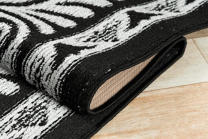 Custom Length Cut to Size Tribal Ethnic Southwestern Inspired Hallway Runner Rug, Non Slip Rubber Backed, 31 inch Wide X Customized Length, Mayan Black, 31 inch X 20 feet